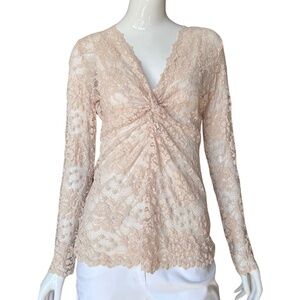 Boston Proper Completely Sheer Cream Lace Twist Front Top Size Medium